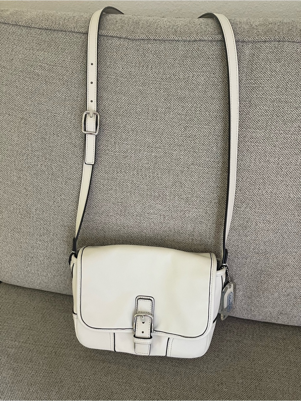 Classic Cream Leather Crossbody Bag with Buckle Detail